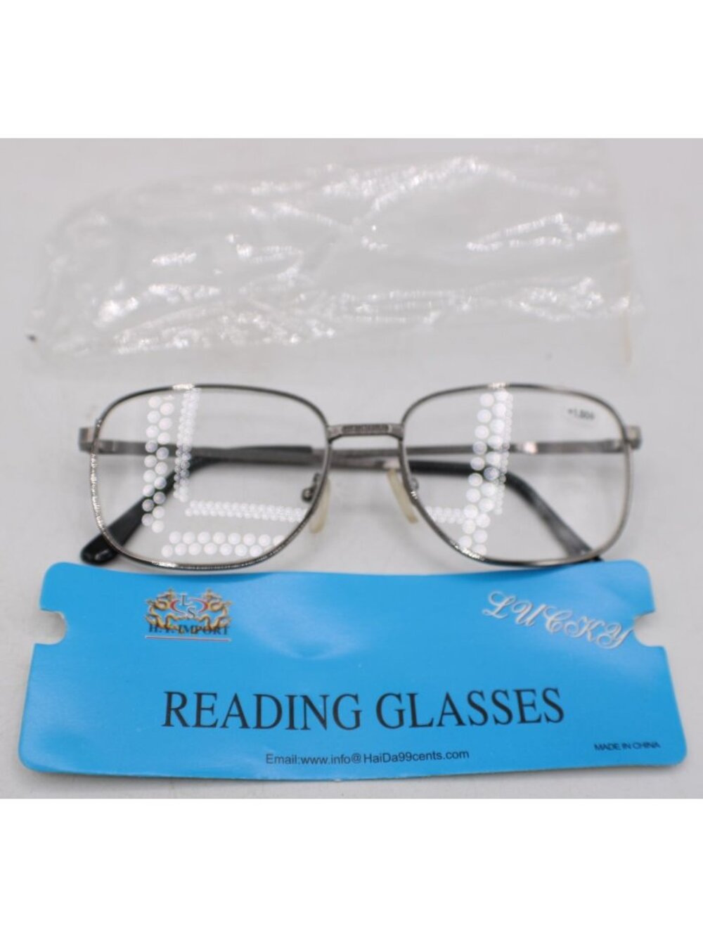 Lucky Reading Glasses Frames +1.50D Rectangular Frame Metal Silver Black Readers